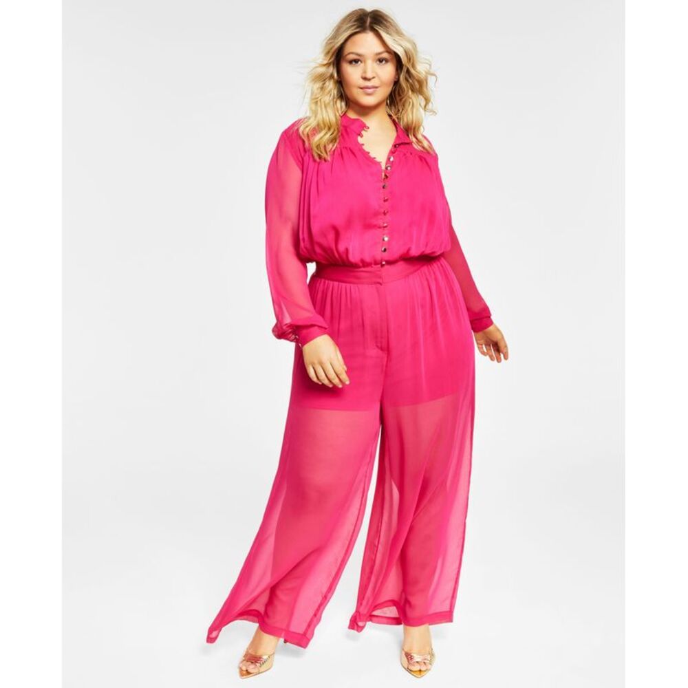 Nina Parker Trendy Plus Size Button Front Jumpsuit